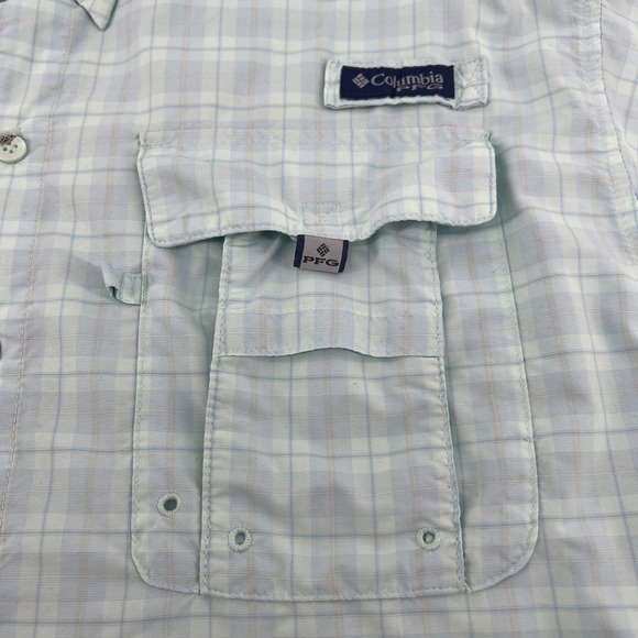 Columbia Super Bahama Plaid Short Sleeve Fishing Shirt Men's M Light Blue - Picture 6 of 9